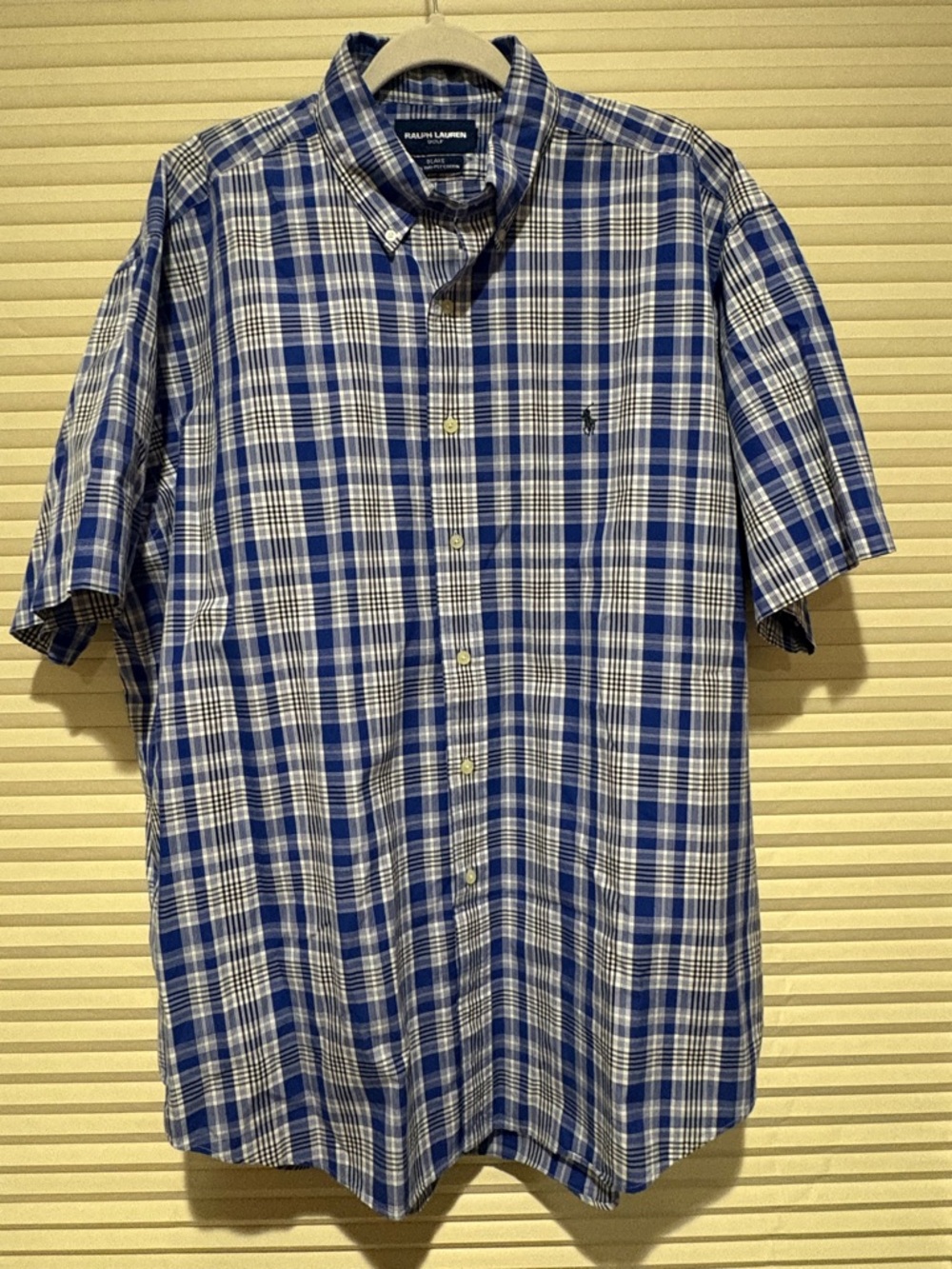 Ralph Lauren Blue and White Plaid Short-Sleeve Button-Down Shirt